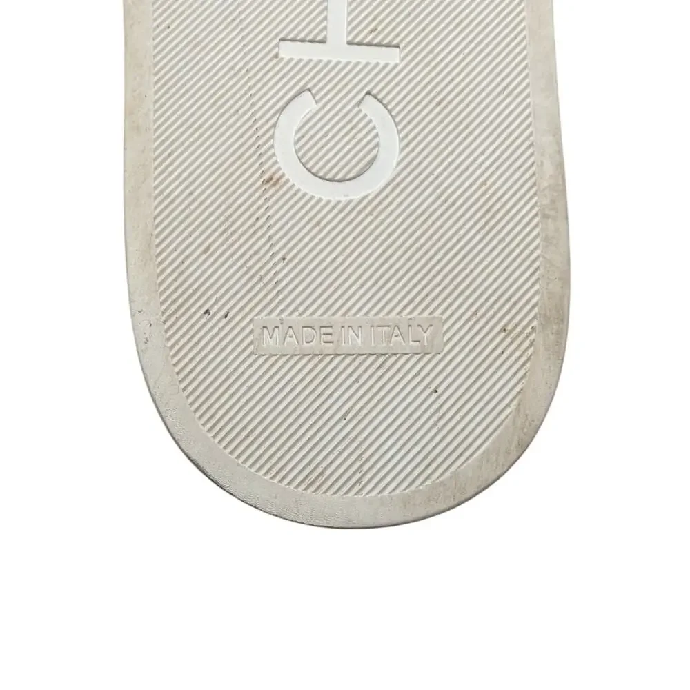 Chanel Camellia Tweed CC Logo Slide Rainbow White Rubber Pool Sandal 38 | 7.5
